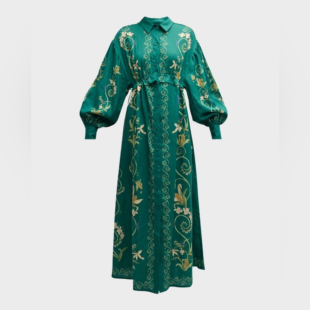 NEW | AGUA BY AGUA BENDITA TAOS ESMERALDA LINEN SHIRT DRESS Sz: XS $930